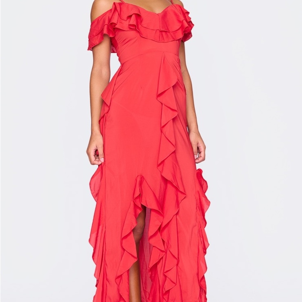 Chic Ruffled Off-Shoulder High Low Dress